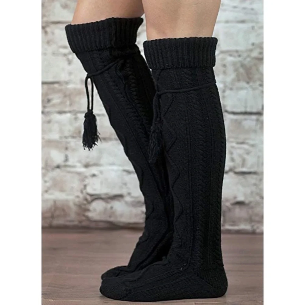 Cable Knit Over The Knee Socks Thigh High Long Boot Cozy Sweater OTK School Girl